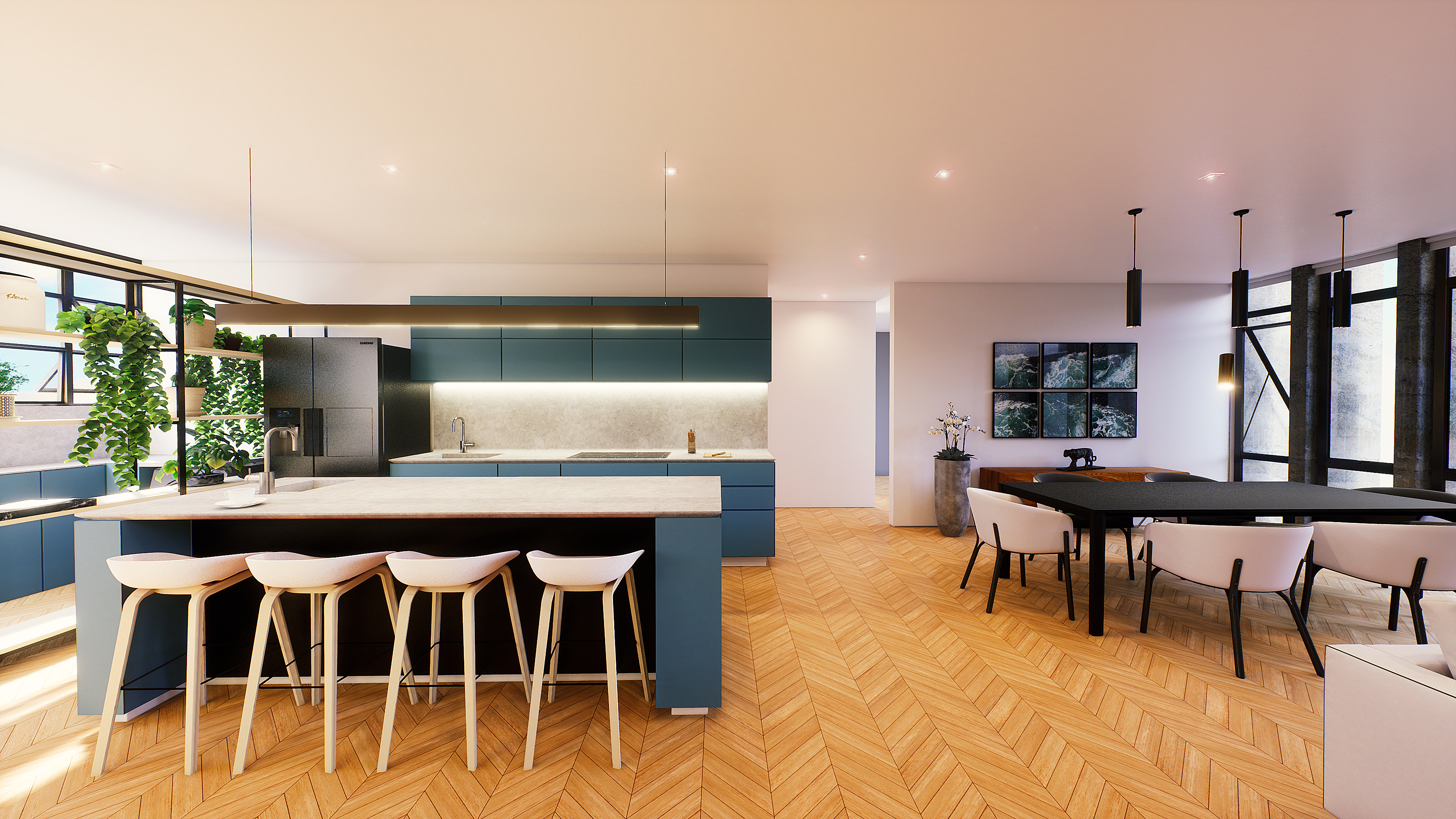 Wide view of the whole open plan