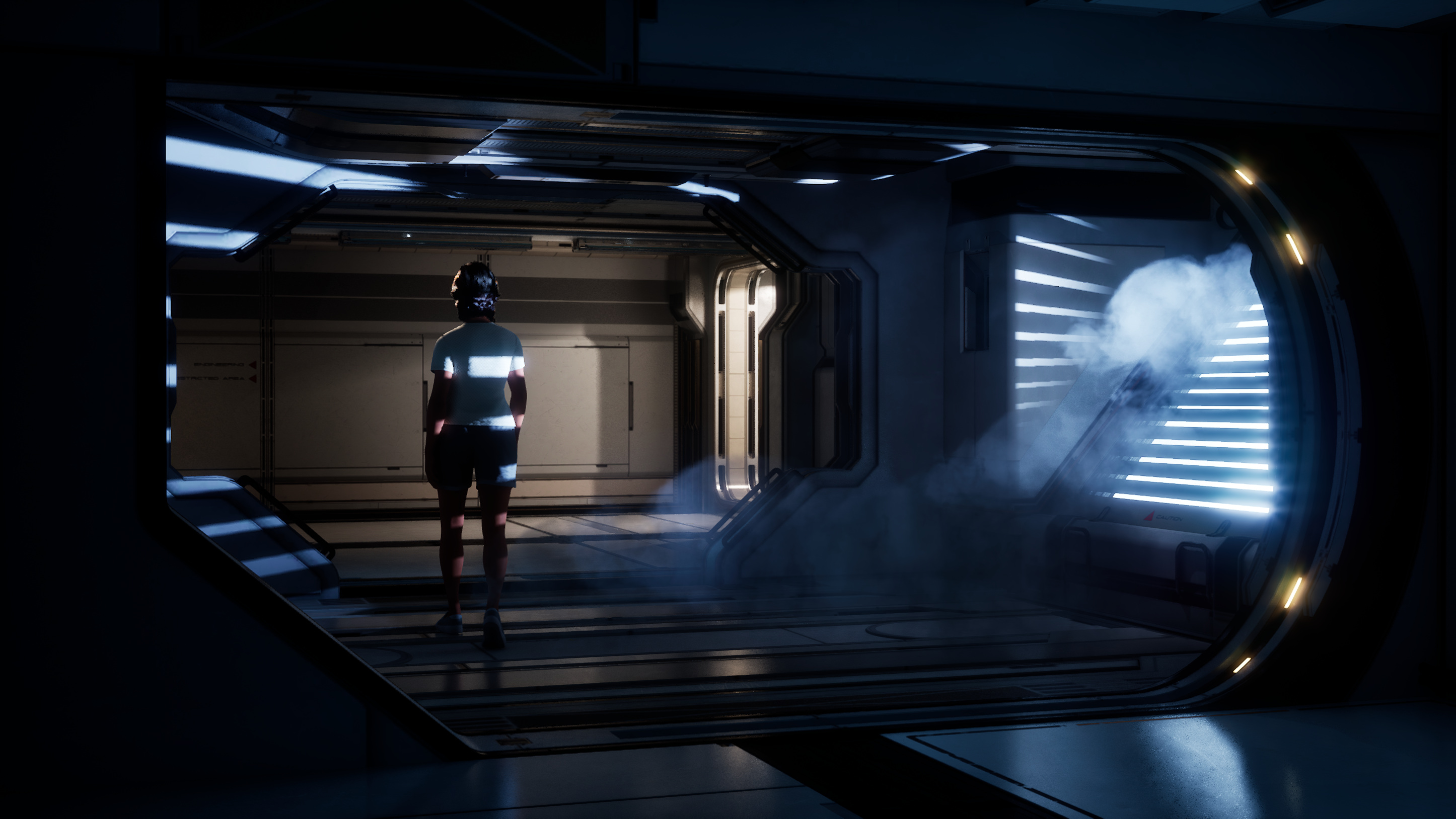 Corridor with blue fog